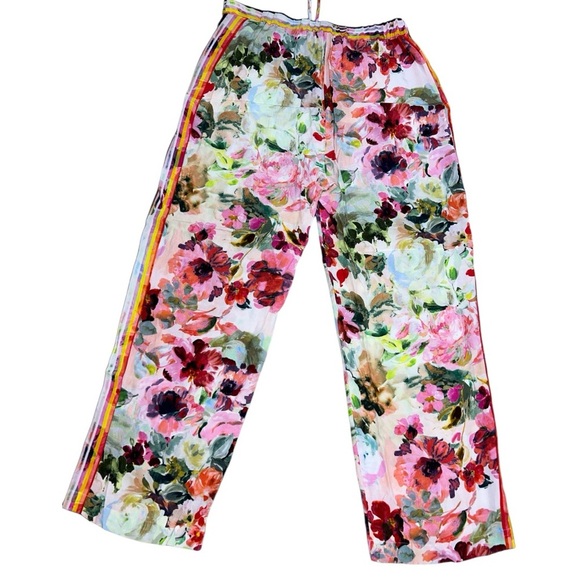 Bandolera Floral Margret Wide Leg Cotton Blend Chic Summer Flowy Palazzo Pants - Picture 1 of 9